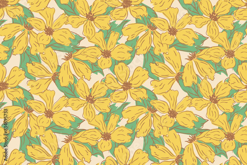 Wallpaper Mural Seamless pattern design with beautiful flowers and leaves. Torontodigital.ca
