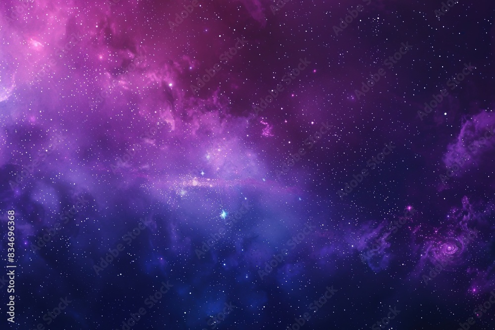 Fototapeta premium Vivid cosmic clouds and stars in shades of purple and blue in a galaxy-themed image.