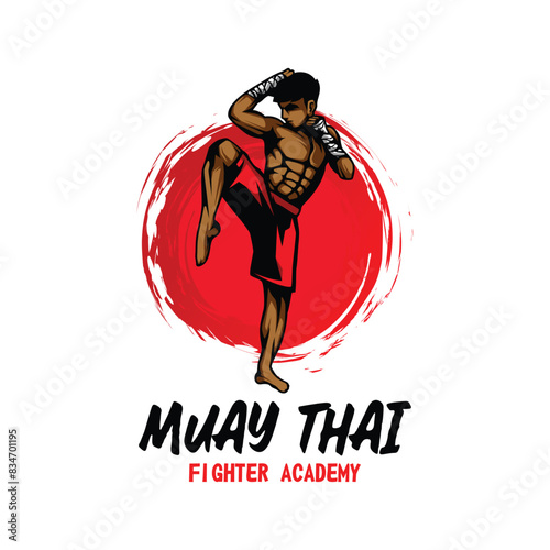 Muay Thai Boxing martial art logo design. Muay Thai Fighter Illustration vector