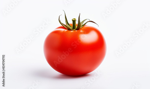 A fresh red tomato with evergreen stem isolated on white background © s1pkmondal143