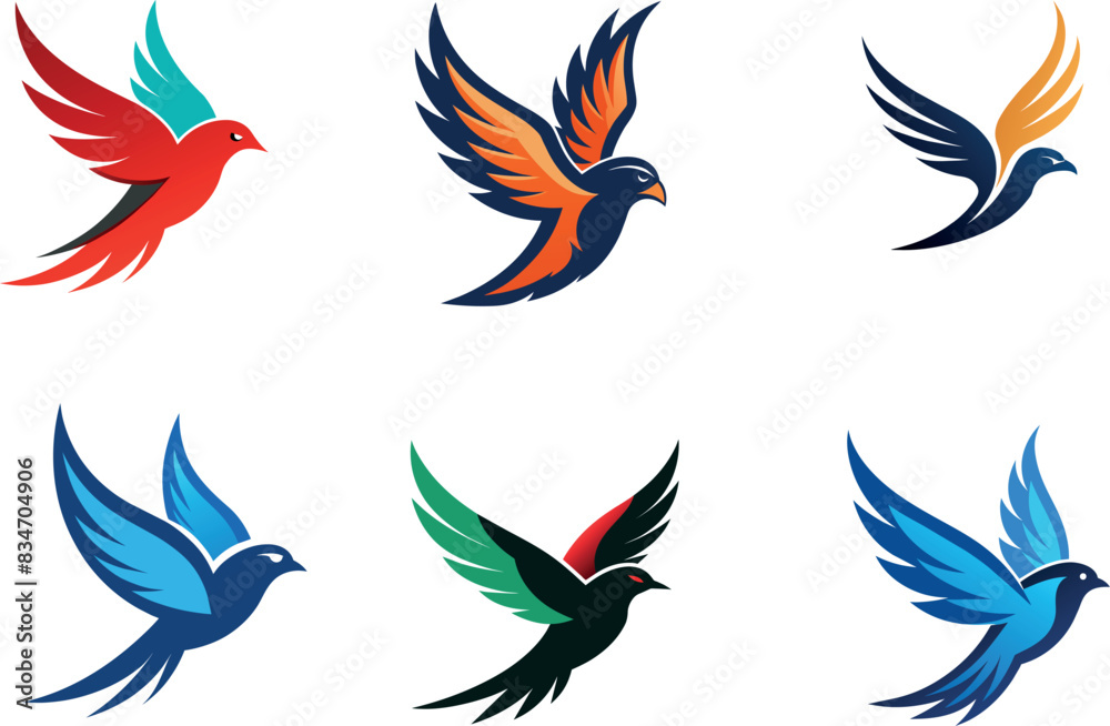 Fototapeta premium Flying bird logo icon silhouette vector illustration. 