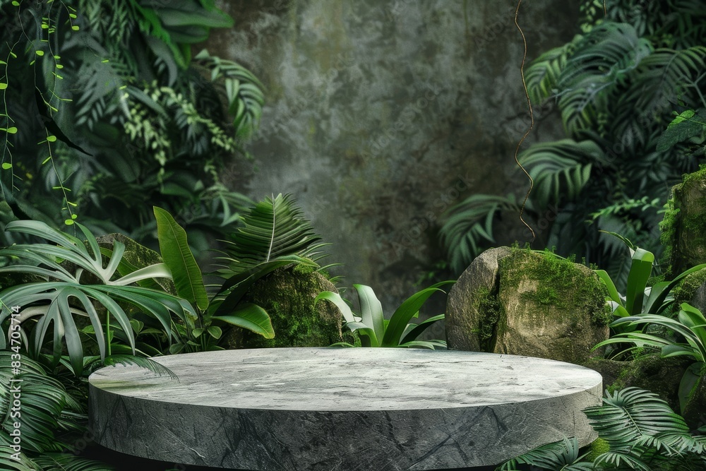 Stone Podium in Lush Jungle Setting Stone Podium in Lush Jungle Setting
