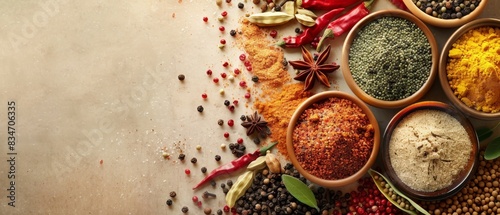 Fototapeta Naklejka Na Ścianę i Meble -  background concept of spices, typical Asian spices placed on a bowl