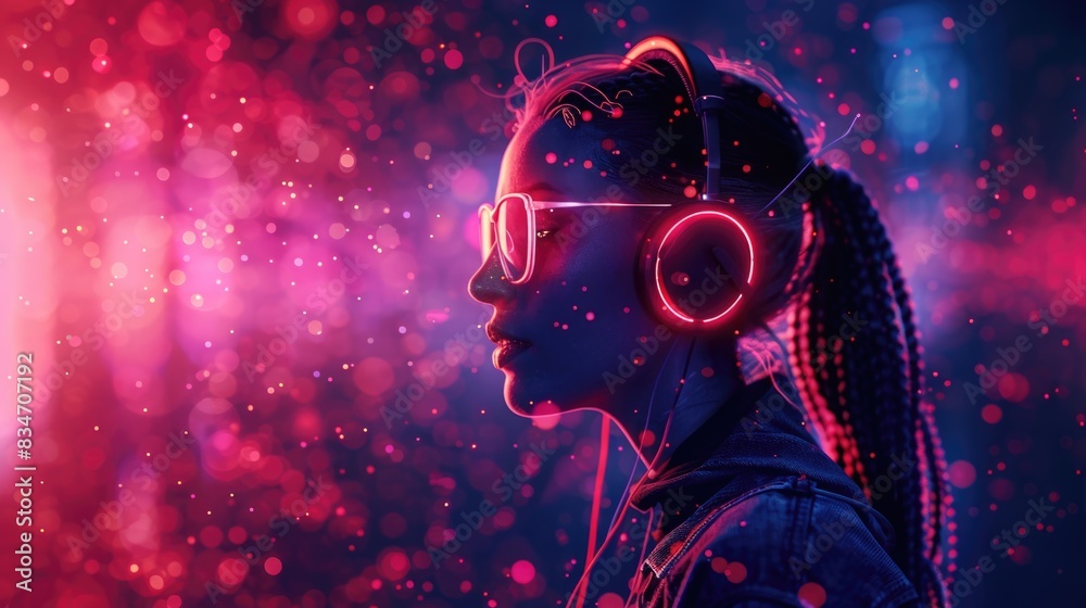 Futuristic Afrobeat Enthusiast Amidst Neon Glow