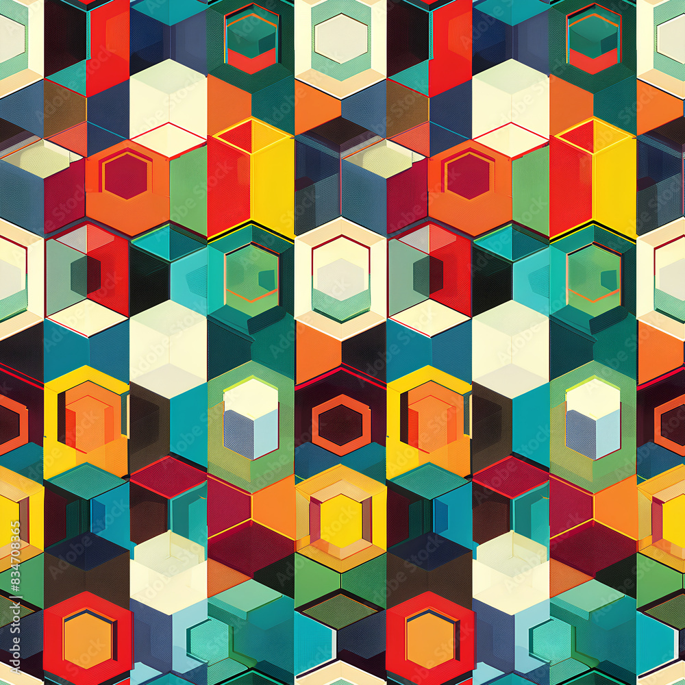 Multicolor Hexagonal Pattern, Bright Geometric Design, 3D Effect Multicolor Hexagonal Pattern, Bright Geometric Design, 3D Effect