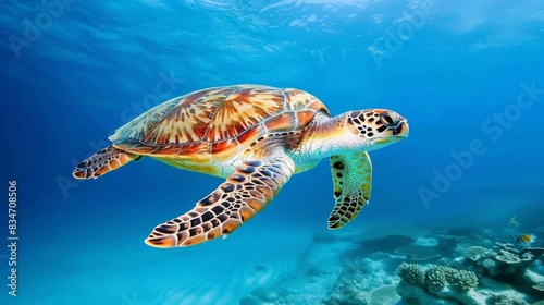 Sea Turtle Swimming in Clear Ocean Waters © kmmind