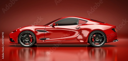 Red sports coupe half side view with copy space on sleek background for dynamic vehicle advertisements