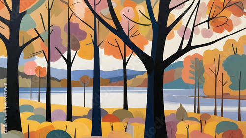Autumn Reverie in the Lake District Background Seasonal Landscape Vector Illustration