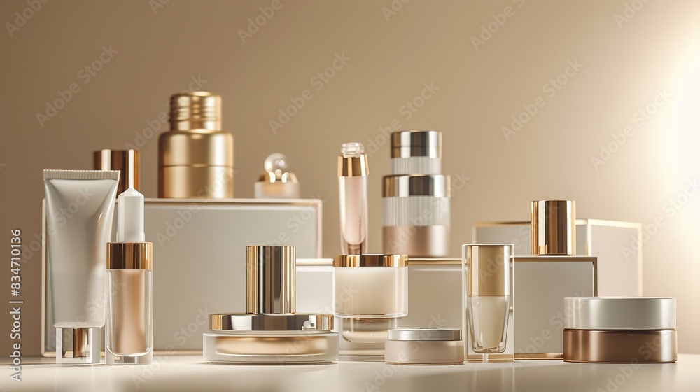 various cosmetic bottles, jars and boxes of different sizes various cosmetic bottles, jars and boxes of different sizes
