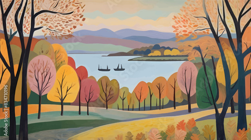 Autumn Reverie in the Lake District Background Seasonal Landscape Vector Illustration