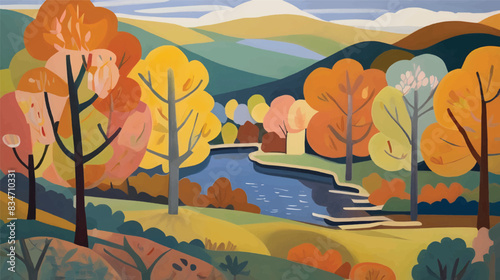 Autumn Reverie in the Lake District Background Seasonal Landscape Vector Illustration