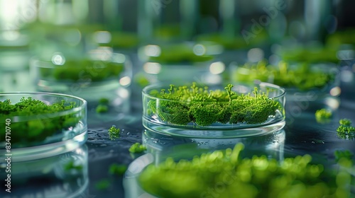 Lush Green Tissue Culture Plants in Laboratory Glassware photo