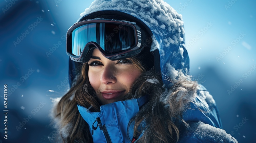 Winter Adventure: Female Skier Enjoying Snowy Mountain Landscape Winter Adventure: Female Skier Enjoying Snowy Mountain Landscape