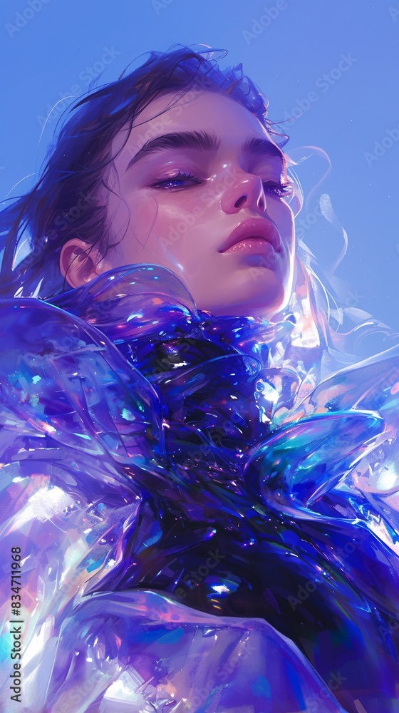 Create an ethereal portrait of a woman exuding phantasmal iridescence, mysterious and enchanting, Create an ethereal portrait of a woman exuding phantasmal iridescence, mysterious and enchanting,