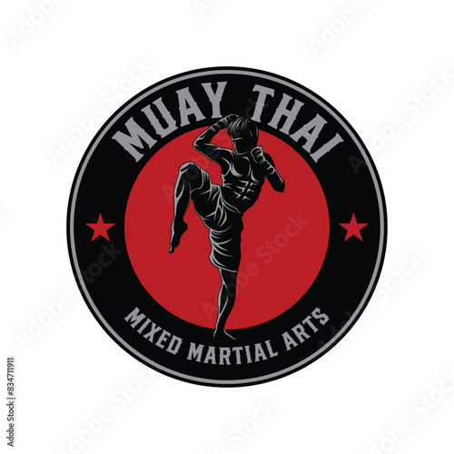 Muay Thai Boxing martial art logo design. Muay Thai Fighter Illustration vector