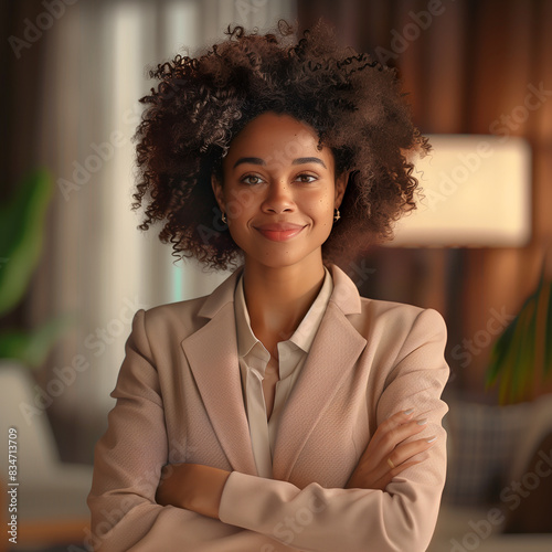 Confident Smiling Afro American Female Boss at Work