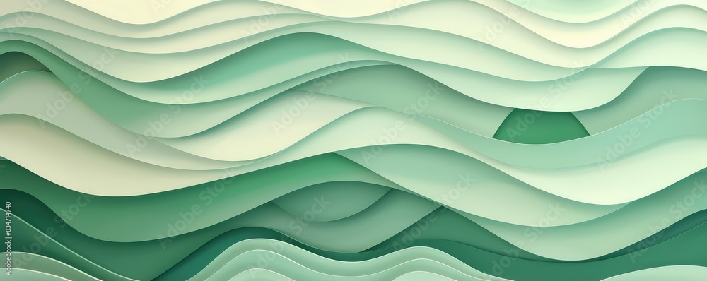Fototapeta premium flowing green waves, creating a calming abstract paper cutout effect.
