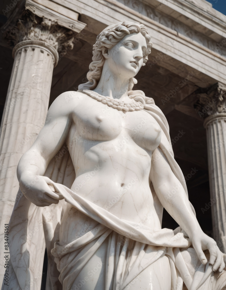 Obraz premium Una figura femminile romana scolpita in gesso bianco, con dettagli raffinati nei capelli e nell’abito. 