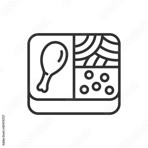 Food in a container, linear icon. lunchbox. A complete set of food for lunch. Food to go Food container. Line with editable stroke