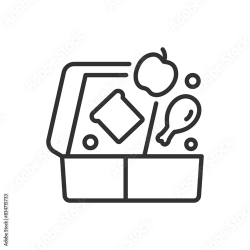 Food container, linear icon, open. Line with editable stroke