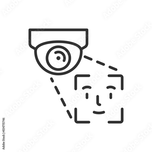 Surveillance camera with face recognition, linear icon. Line with editable stroke