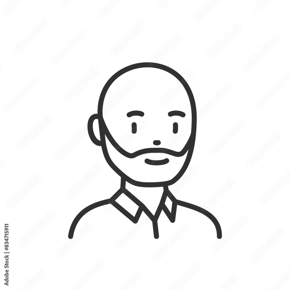 Bald man with beard, linear icon. Without hair. Avatar. Line with editable stroke