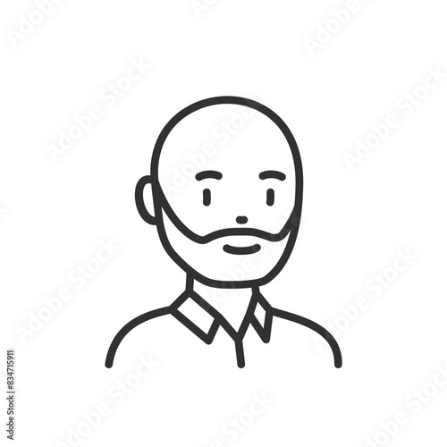 Bald man with beard, linear icon. Without hair. Avatar. Line with editable stroke