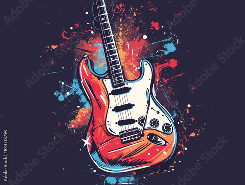 Grunge electric guitar on grunge background. Vector illustration.