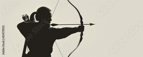 A stark silhouette of an archer drawing a bow with an arrow against a white background, depicting focus.