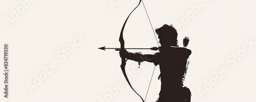 A stark silhouette of an archer drawing a bow with an arrow against a white background, depicting focus.