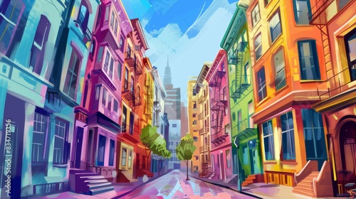 colourful painting of the city streets cartoon landscape  © Rashid