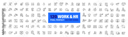 Work, business, human resources, office and remote job. Pixel perfect, editable stroke vector icons
