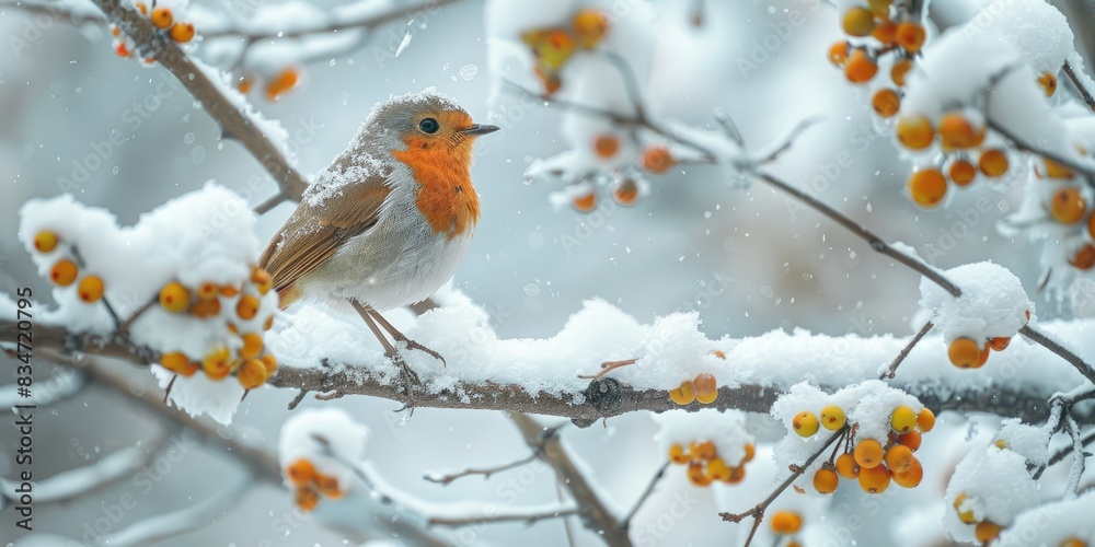 Robin in snowy tree High-resolution photography Robin in snowy tree High-resolution photography