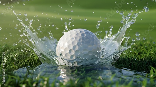 Golf ball splashes into grass