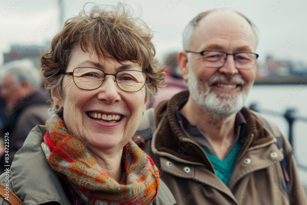 Portrait of smiling senior couple on the street Portrait of smiling senior couple on the street
