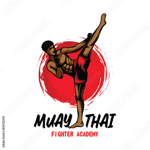 Muay Thai Boxing martial art logo design. Muay Thai Fighter Illustration vector