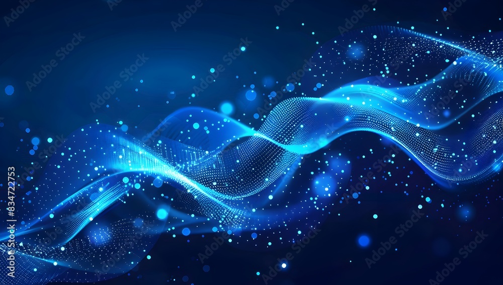 Abstract blue digital wave on a dark background, sound waves with dots and lines
Abstract blue digital wave on a dark background, sound waves with dots and lines