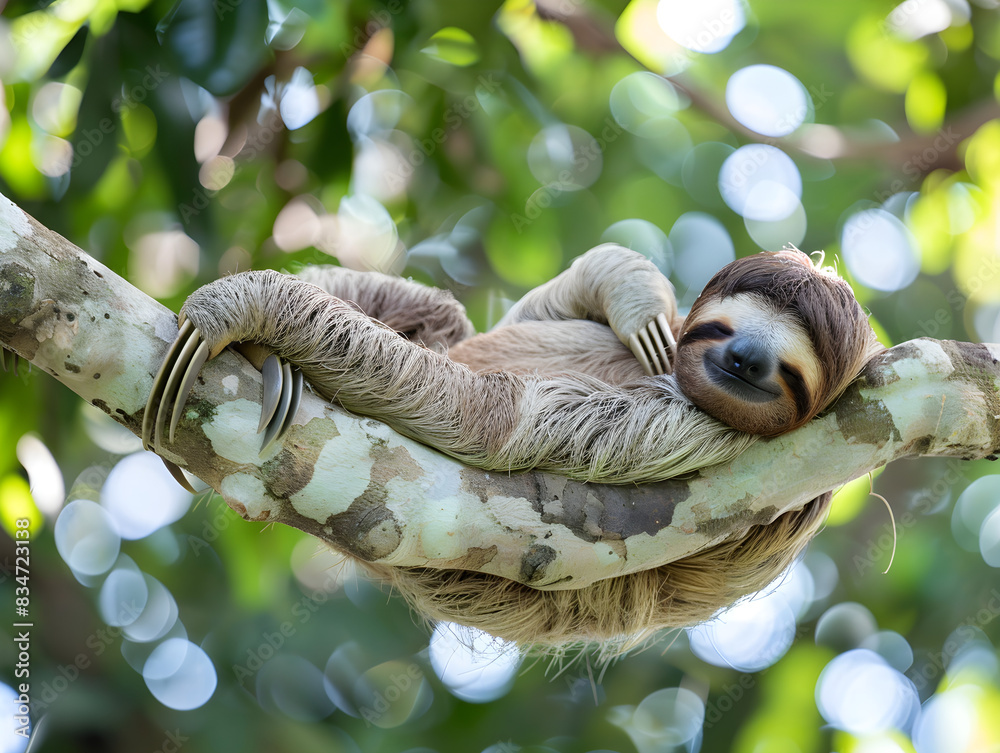 Charming sloth peacefully rests on a tree branch, embodying tranquility and relaxation in nature. Charming sloth peacefully rests on a tree branch, embodying tranquility and relaxation in nature.