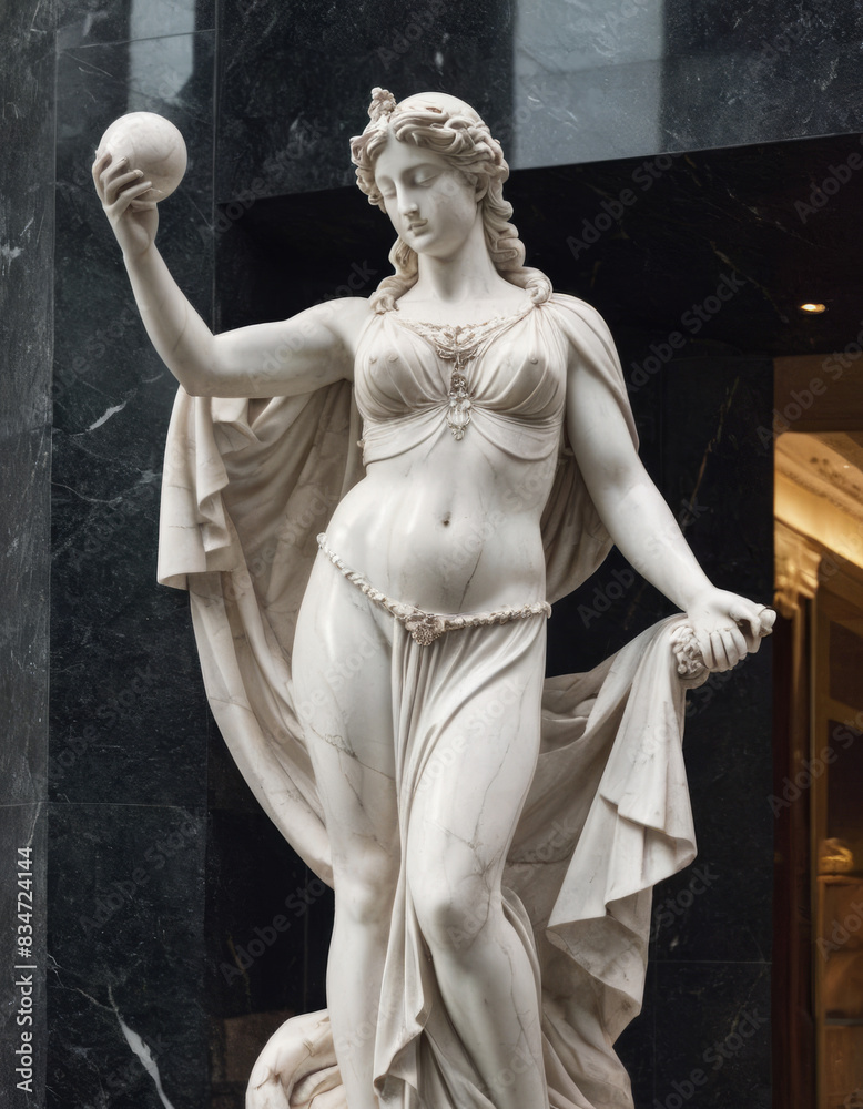 Obraz premium Una figura femminile romana scolpita in gesso, con dettagli intricati nel vestito. 