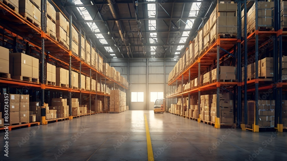 custom made wallpaper toronto digitalGranater Ai A warehouse filled with neatly stacked boxes and shelves, ready for storage and distribution.