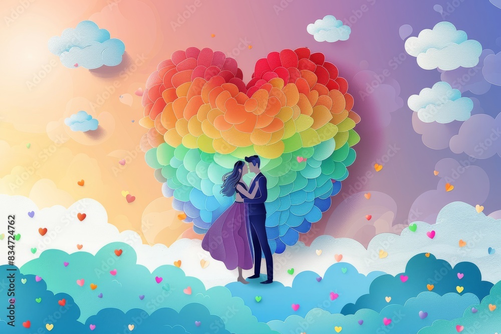 Solitary woman in vibrant heart-shaped cloud formation, reflecting on love and solitude. Solitary woman in vibrant heart-shaped cloud formation, reflecting on love and solitude.