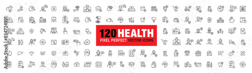 120 Healthcare and medicine icons set. 72 x 72, pixel perfect. Dental, ambulance, telemedicine, insurance, ob gyn, surgery and other services