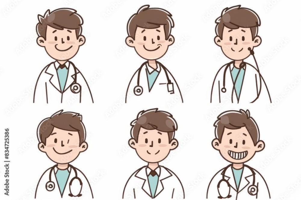 Cartoon cute doodles of a smiling doctor with a stethoscope around their neck, Generative AI Cartoon cute doodles of a smiling doctor with a stethoscope around their neck, Generative AI