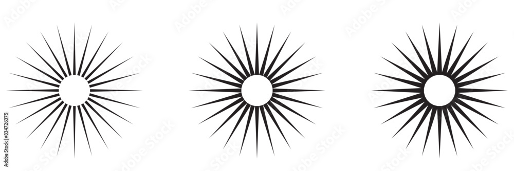 Radial circle lines. Circular radiating lines geometric element. Sun star rays symbol. Abstract geometric shapes. Design element. Vector illustration isolated on white background. Radial circle lines. Circular radiating lines geometric element. Sun star rays symbol. Abstract geometric shapes. Design element. Vector illustration isolated on white background.