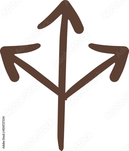 Doodle hand-drawn brown arrow pointing to three different directions
