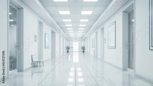 Modern office space: empty white hall with motivational posters - business concept

