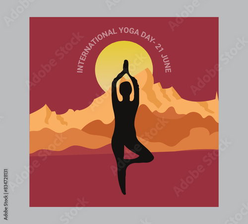 Man asana on a white isolated Yoga background. yoga and meditation. international yoga day poster design.