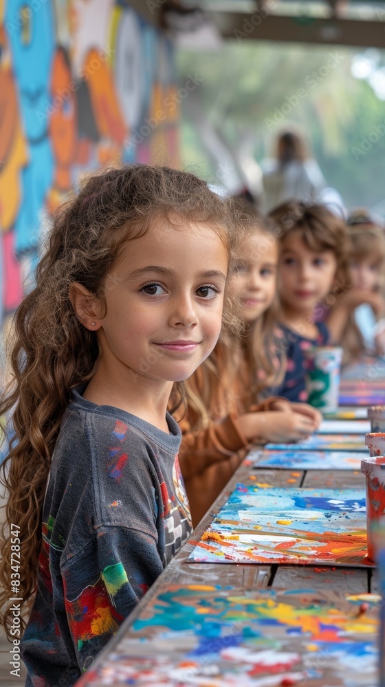 A classroom full of children making arts and crafts together. A classroom full of children making arts and crafts together.