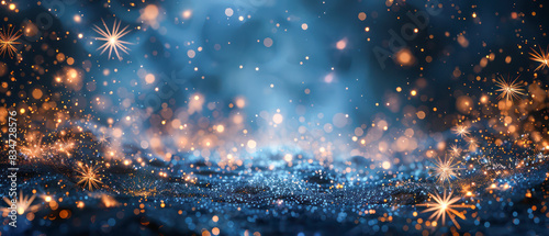 Christmas tree outdoor with snow, lights bokeh around, and snow falling, Christmas atmosphere.Generative AI