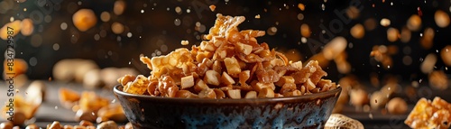 Peanut brittle candy, sweet and crunchy, served in a bowl with a traditional Taiwanese candy shop scene photo